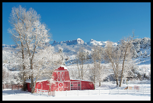 Chimney Peak and Courthouse Mountain with red barn 3