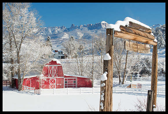 Chimney Peak and Courthouse Mountain with red barn 5