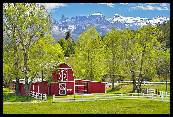 Chimney Peak and Courthouse Mountain with red barn 6